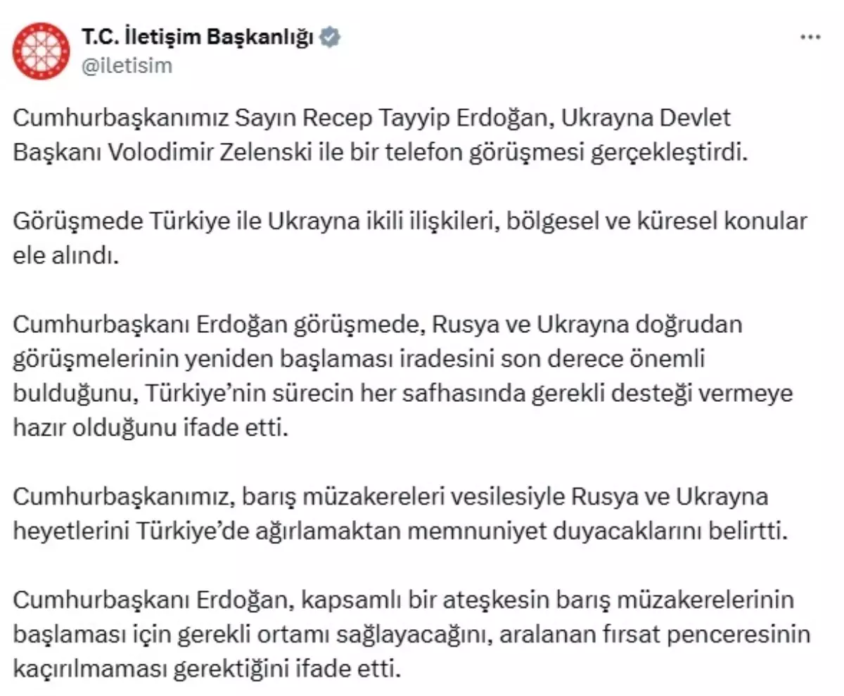 Erdoğan, Zelenski ile barış müzakereleri hakkında görüştü